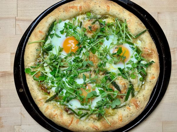 Asparagus pizza Asparagus recipes Fresh eggs Vegetable pizza Plant based pizza eggs on pizza spring pizza spring recipe