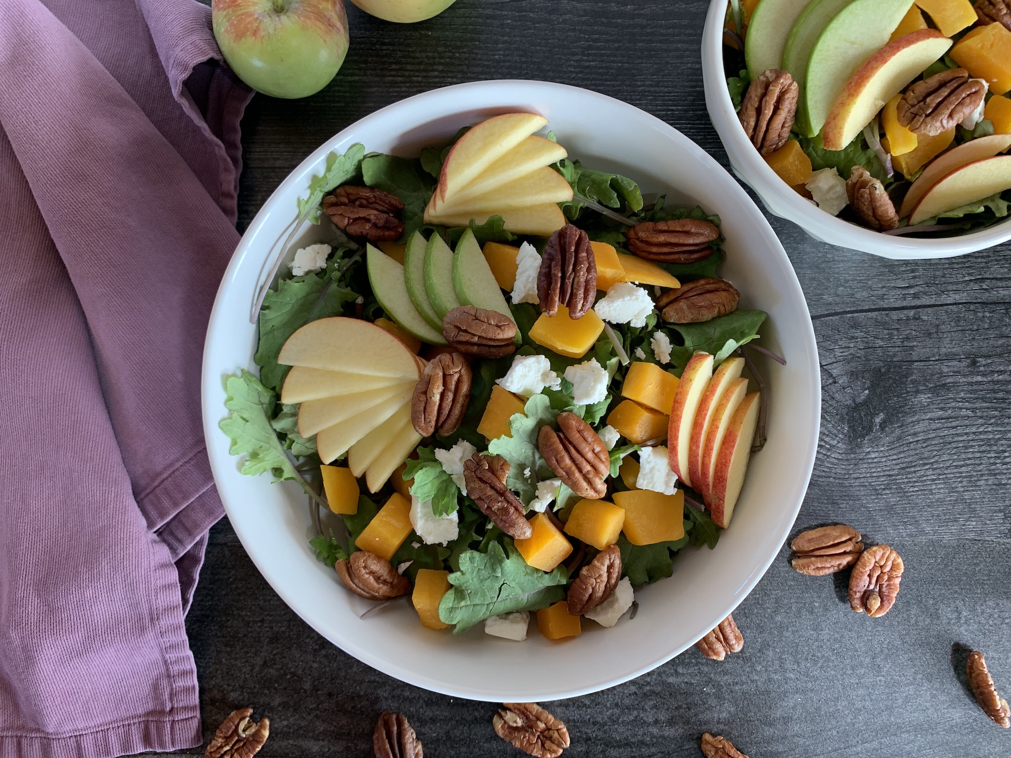 butternut apple kale salad maple apple dressing fall salad autumn salad kid-friendly veggies