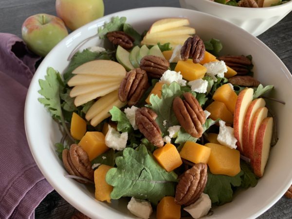 butternut apple kale salad maple apple dressing fall salad autumn salad kid-friendly veggies